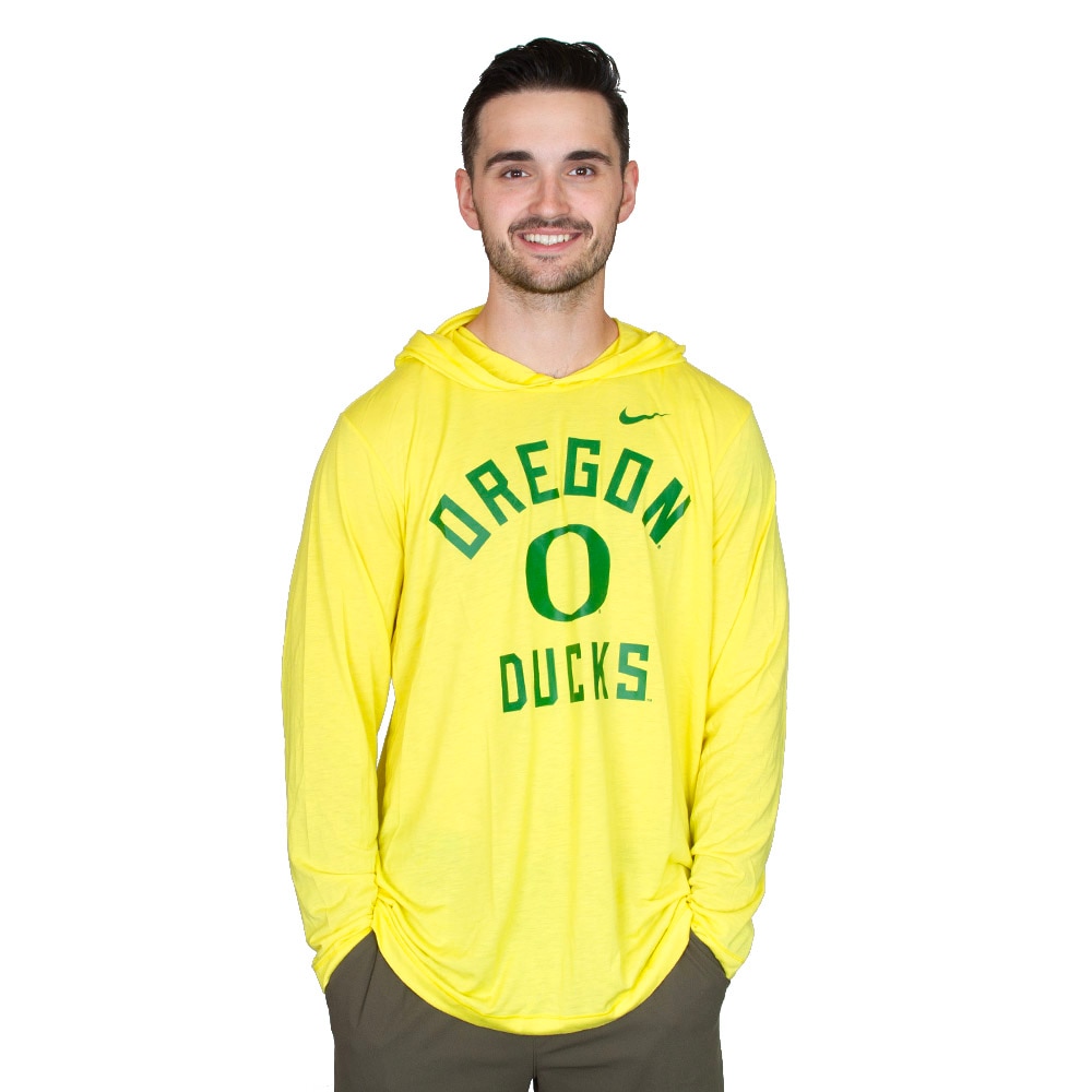 Classic Oregon O, Nike, Yellow, Long Sleeve, Performance/Dri-FIT, Men, Tri-Blend, Arched Oregon, Hooded, T-Shirt, 926408